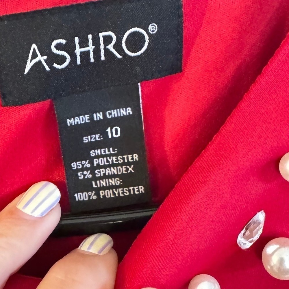 Ashro Red Pearl Crystal Embellished Maxi Dress Puff Sleeve Belted Gown NWOT - Picture 3 of 4